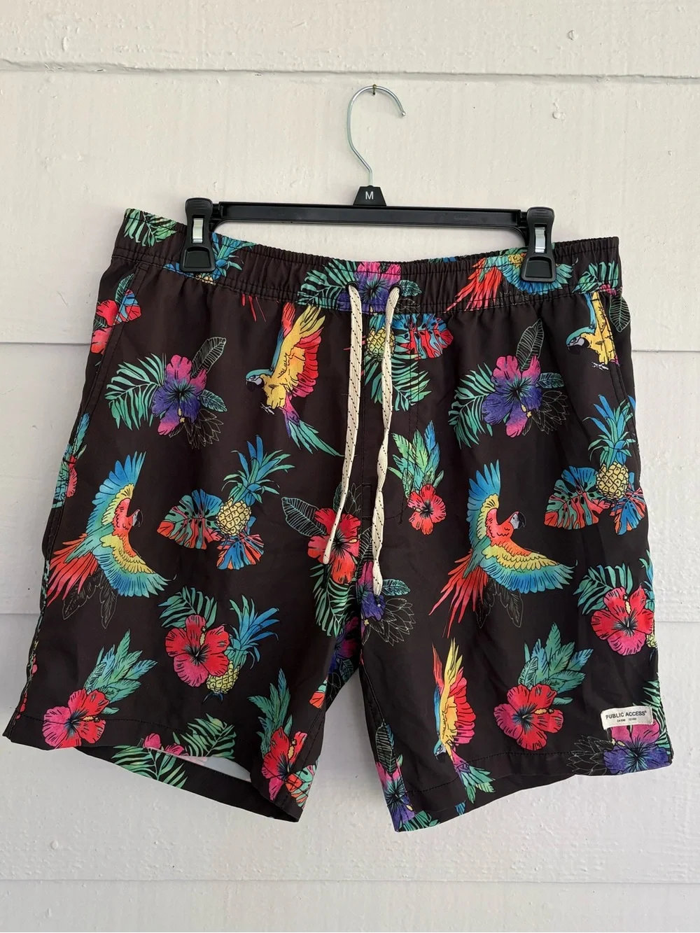 Public Access Tropical Parrot Floral Swim Trunks Shorts Small Hawaiian Y2K